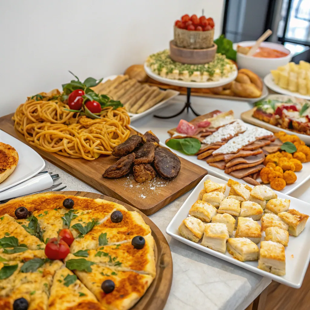 A table laden with Italian delicacies